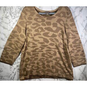 Chicos Womens Patterned Sweater Size 2 Beige 3/4 Sleeve Acrylic/Nylon